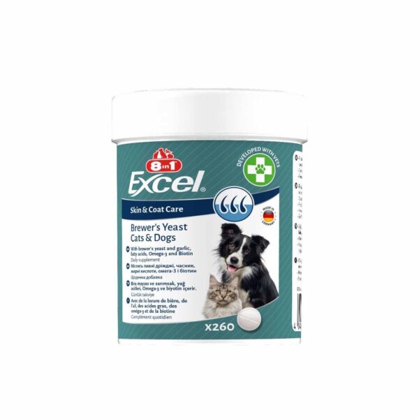 Витамины для собак и кошек 8in1 Excel Brewers Yeast пивные дрожжи с чесноком, для кожи и шерсти — изображение 2