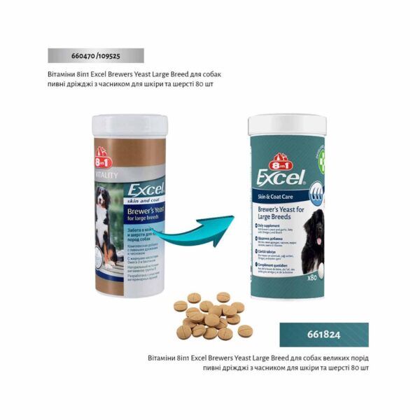 Витамины для собак крупных пород 8in1 Excel Brewers Yeast Large Breed пивные дрожжи с чесноком, для кожи и шерсти