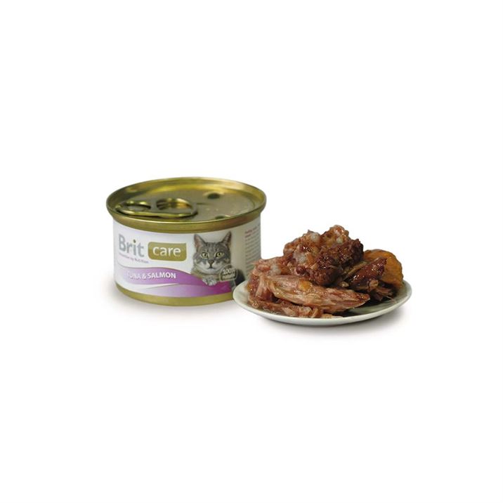 Консерви для котів із тунцем і лососем Brit Care Cat k 80g