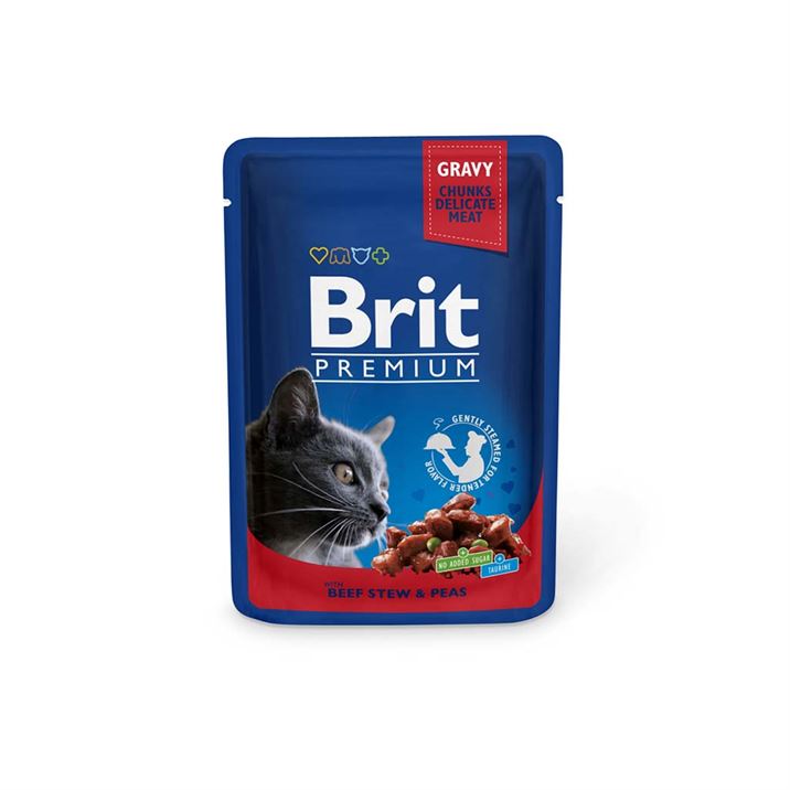Консерви для котів із тушкованою говядиною та горошком Brit Premium Cat pouch 100 g