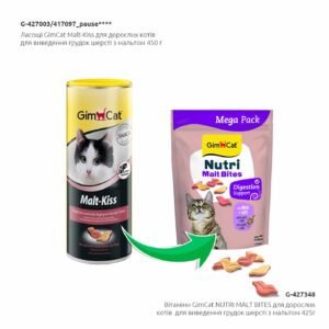 Витаминные поцелуйчики для кошек Gimcat NUTRI MALT BITES для вывода комочков шерсти
