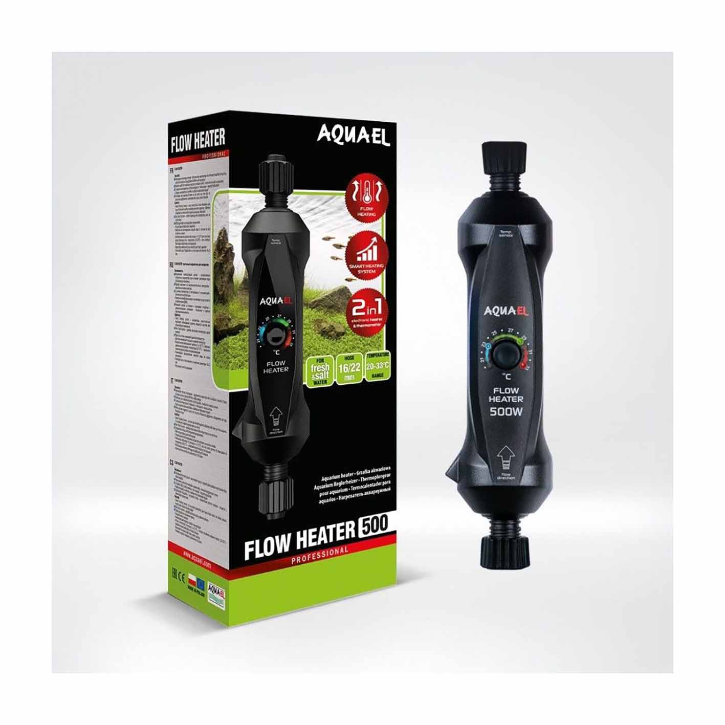 Обігрівач для акваріуму Aquael Flow Heater проточний з системою регулювання One Touch 500 Вт