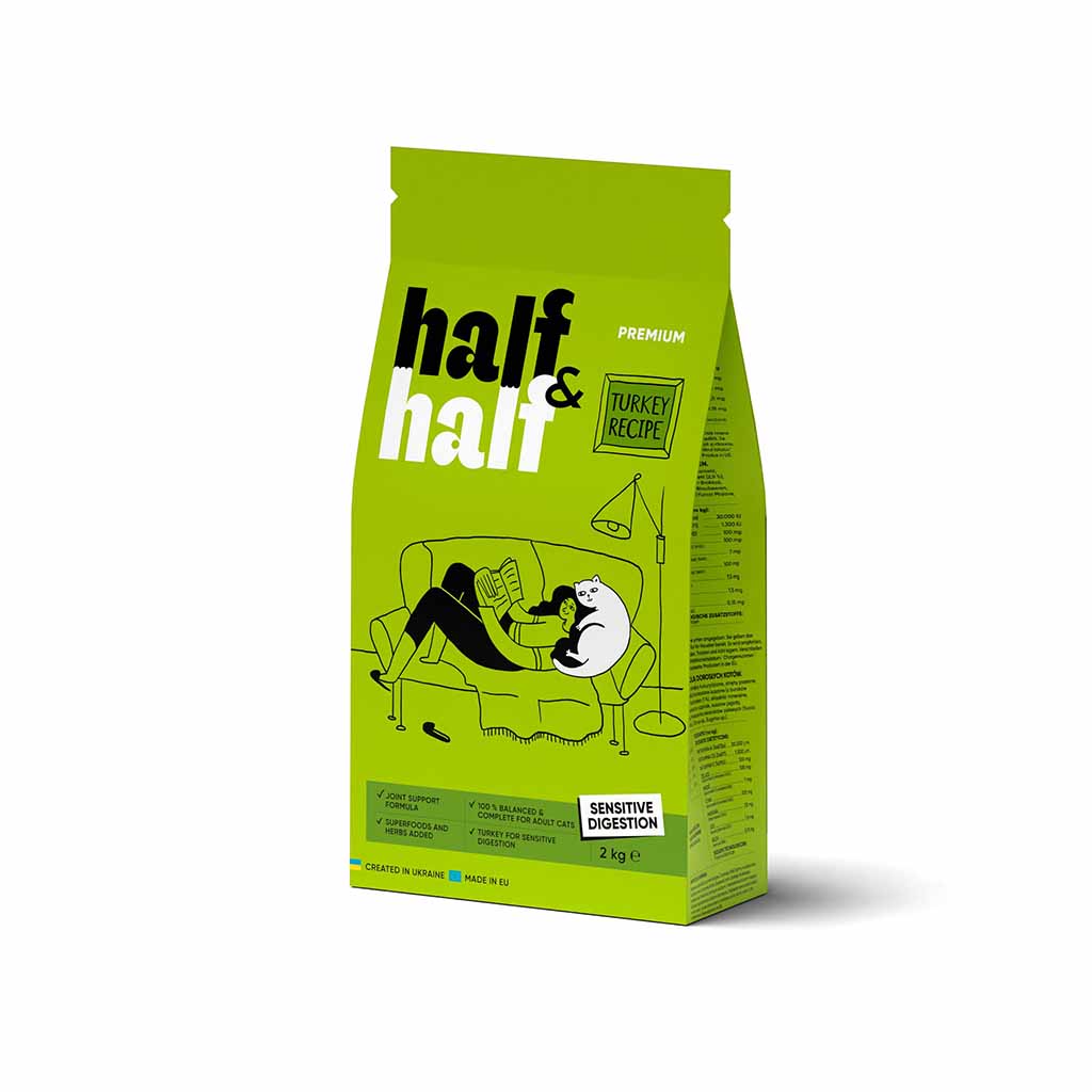 Сухий корм для котів із чутливим травленям Half&Half Sensitive індичка