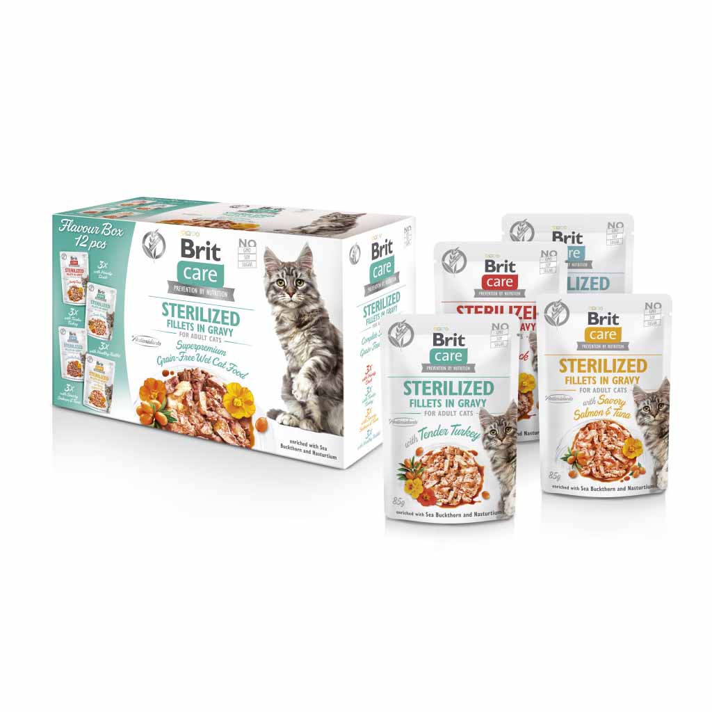 Вологий корм для стерилізованих котів Brit Care Flavour box філе в соусі, набір 12 шт.