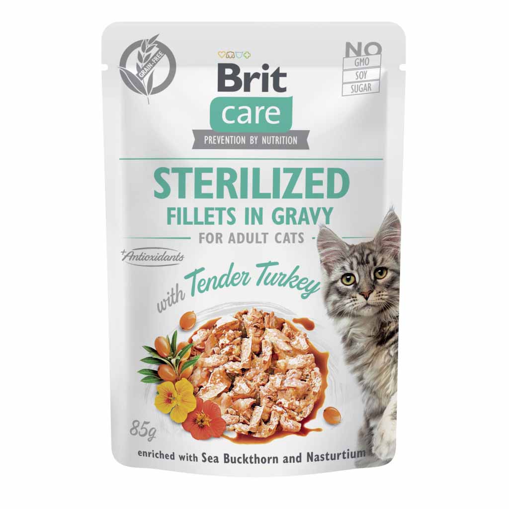 Вологий корм для стерилізованих котів Brit Care Sterilized філе в соусі з індичкою