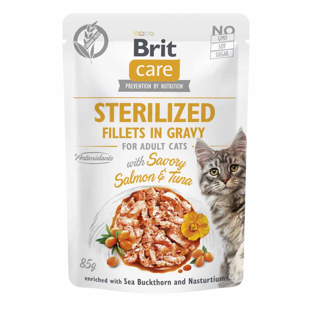 Вологий корм для стерилізованих котів Brit Care Sterilized філе в соусі з лососем і тунцем