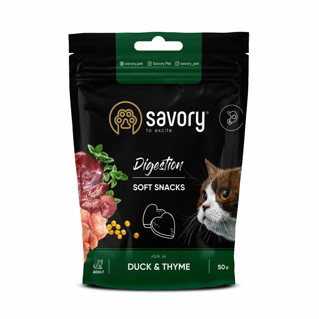М'які ласощі для котів Savory качка з чебрецем, для поліпшення травлення