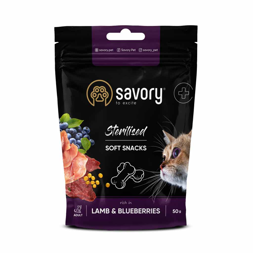 М'які ласощі для стерилізованих котів Savory ягня з чорницею