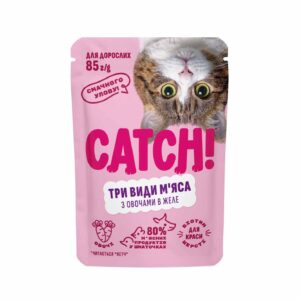 Корм вологий для котів Catch! три види м’яса з овочами в желе