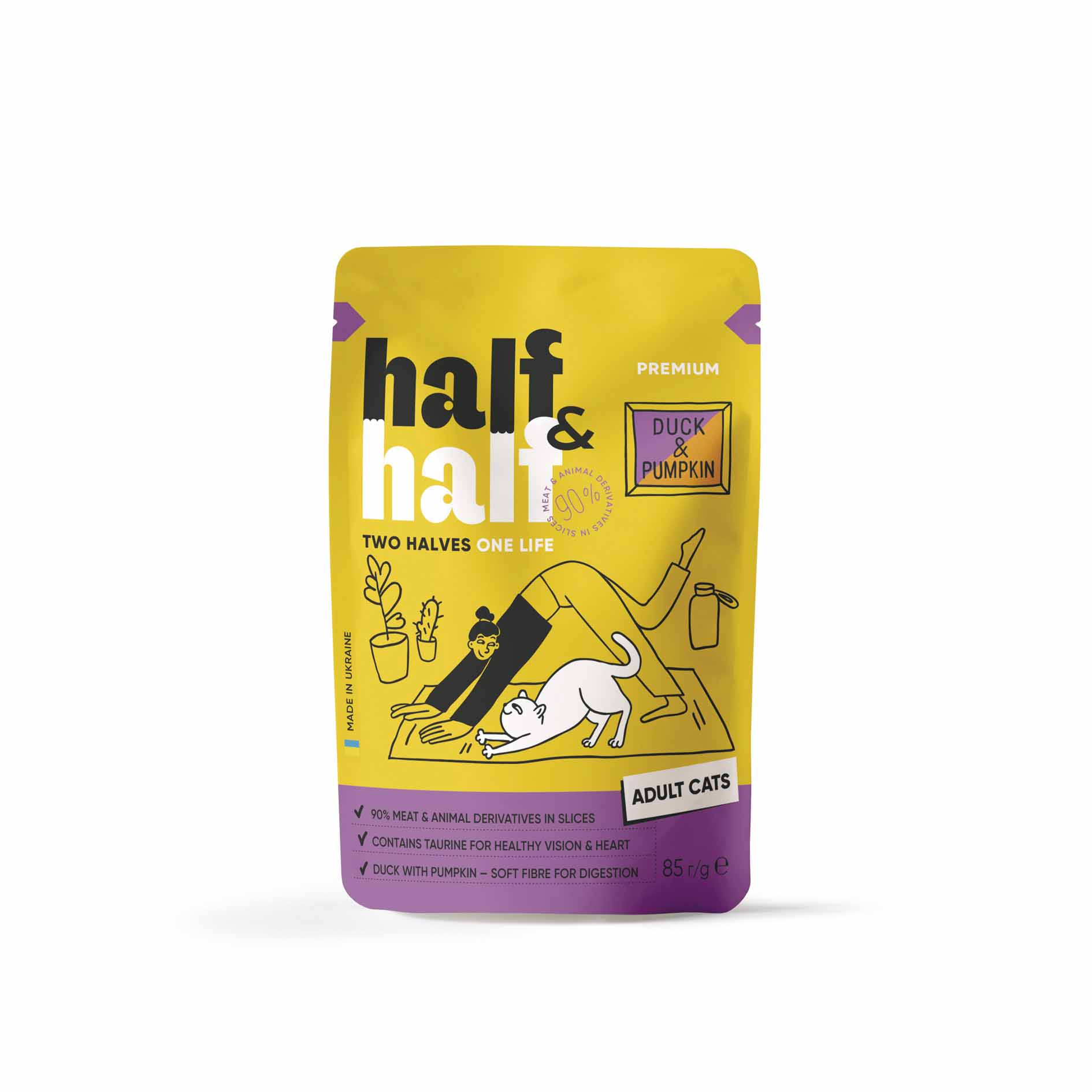 Вологий корм для котів Half&Half з качкою та гарбузом в соусі