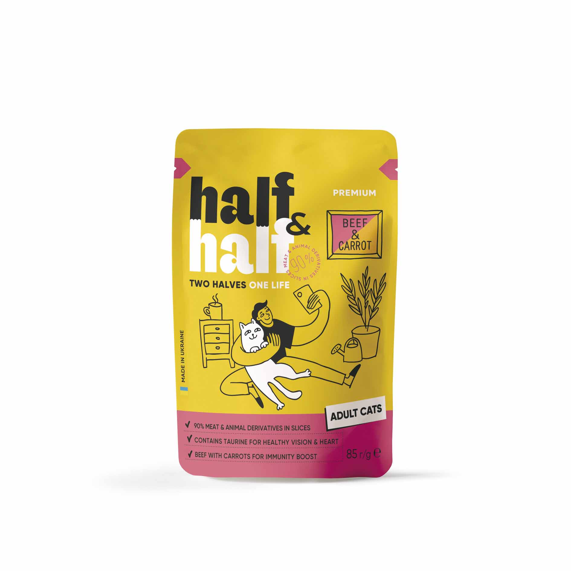 Вологий корм для котів Half&Half з яловичиною та морквою в желе