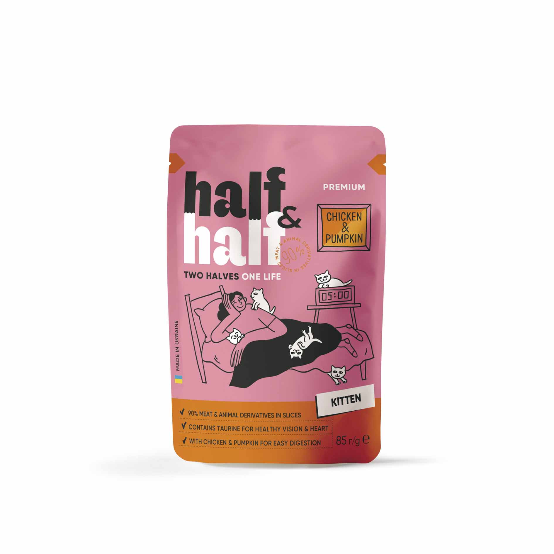 Вологий корм для кошенят Half&Half з куркою та гарбузом в соусі