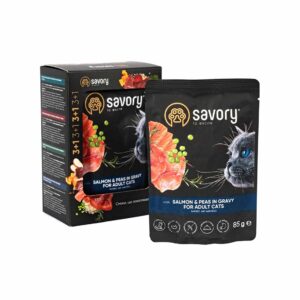 Вологий корм для котів Savory Adult Cat Salmon and Peas лосось з горошком в соусі, набір 4 шт.