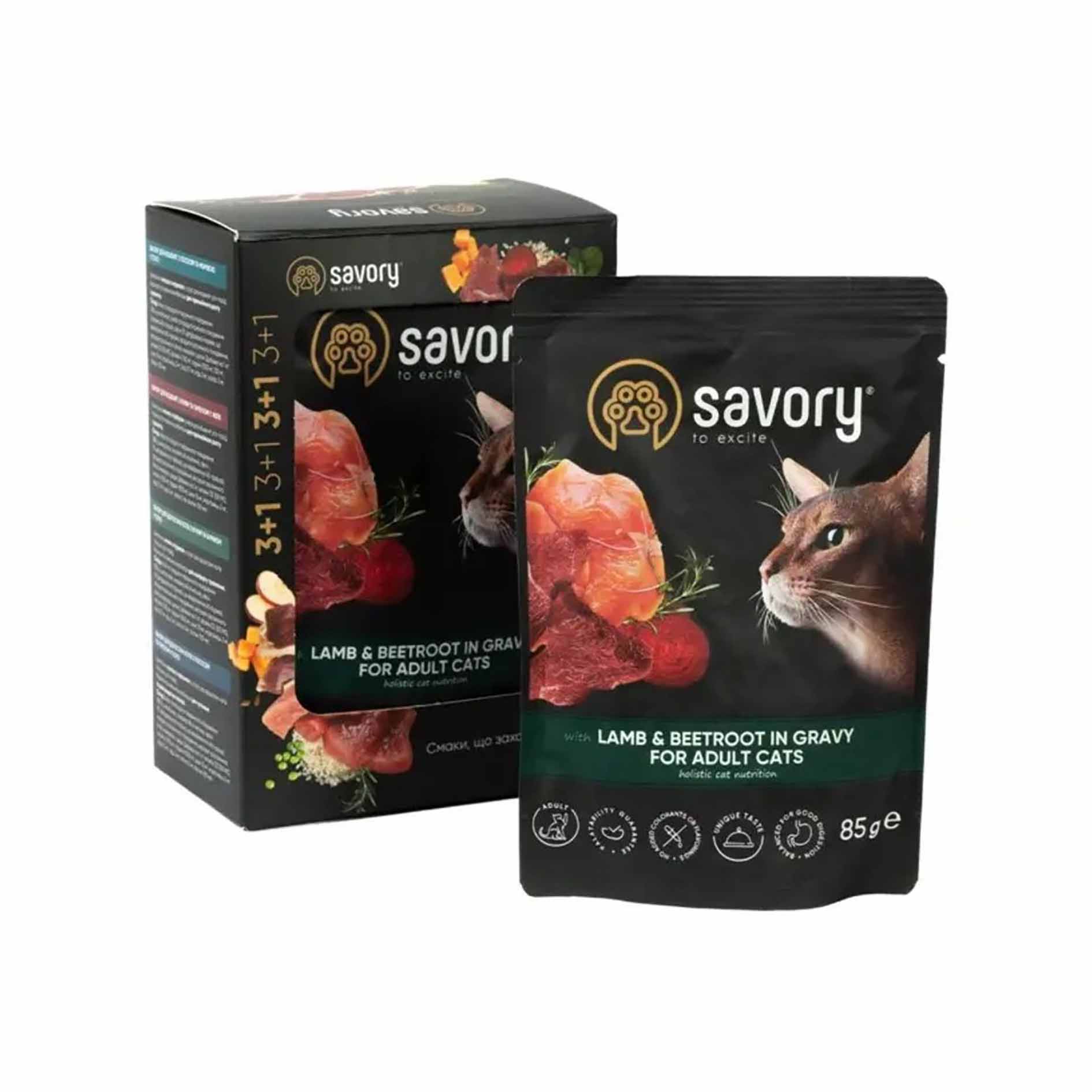 Вологий корм для котів Savory Adult Cats with Lamb and Beetrot ягня з буряком у соусі, набір 4 шт.