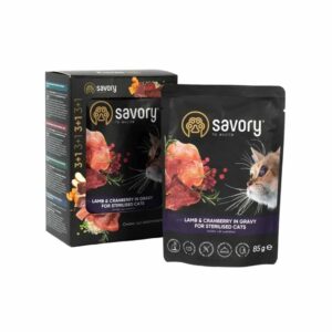 Вологий корм для котів Savory Sterilised Cats with Lamb and Cranberries ягня з журавлиною у соусі, набір 4 шт.