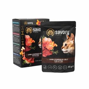 Вологий корм для кошенят Savory Kitten Lamb and Pumpkin ягня з гарбузом у желе, набір 4 шт.